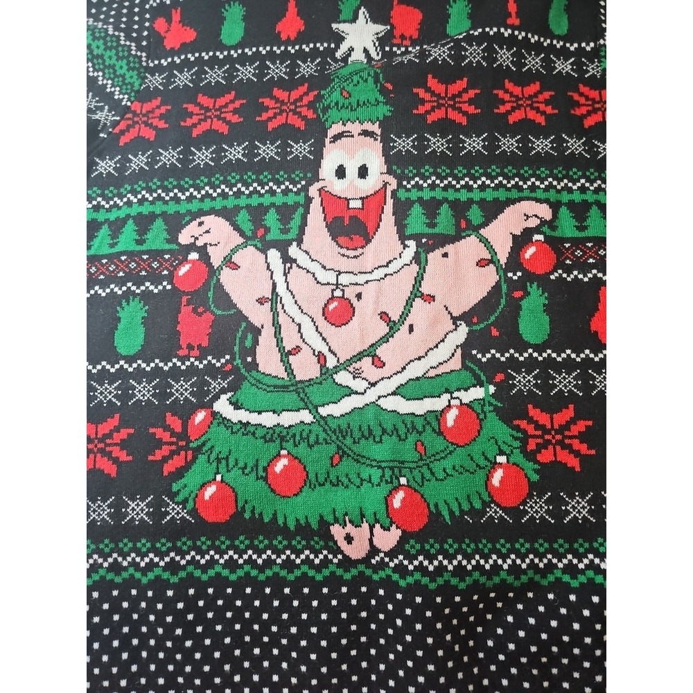 SpongeBob Patrick Star Christmas Ugly Sweater Men's‎ M Black Holiday Nickelodeon - Picture 4 of 11